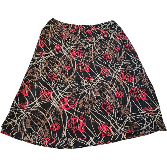 Sag Harbor Dresses & Skirts - Sag Harbor Skirt Womens 14 Black Red Floral A-Line Knee Length Polyester Print